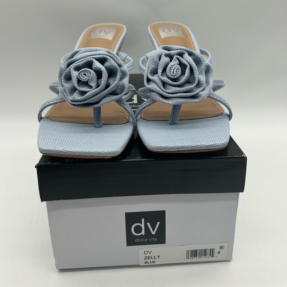Dolce Vita Zelly Blue Floral Strappy Mule Heels | Size 8 | New With Box - Picture 9 of 10